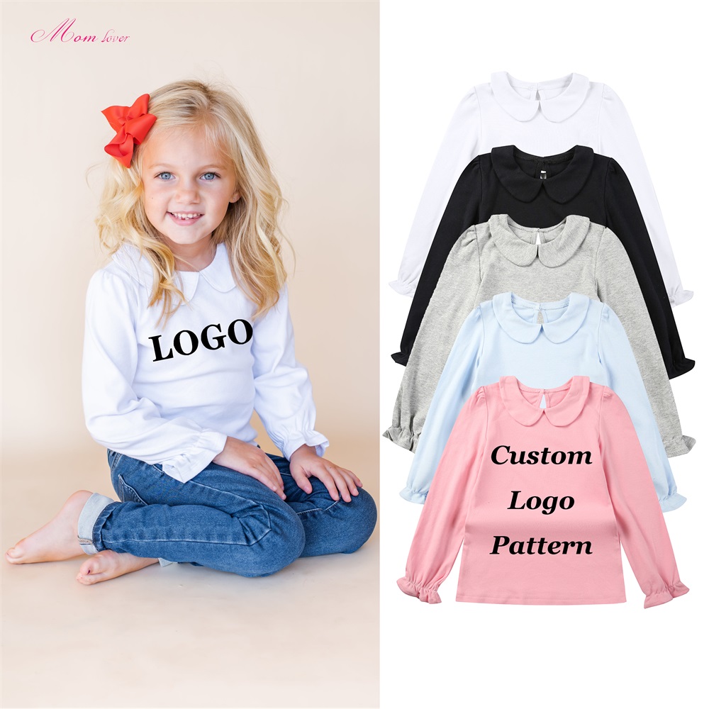 100% Combed ბამბა Peter Pan Collar ბავშვების მაისურები
