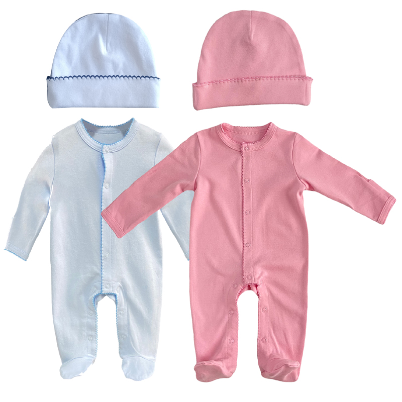 მორგებული ორგანული ბამბის Picot Trim Footie Swaddle Set