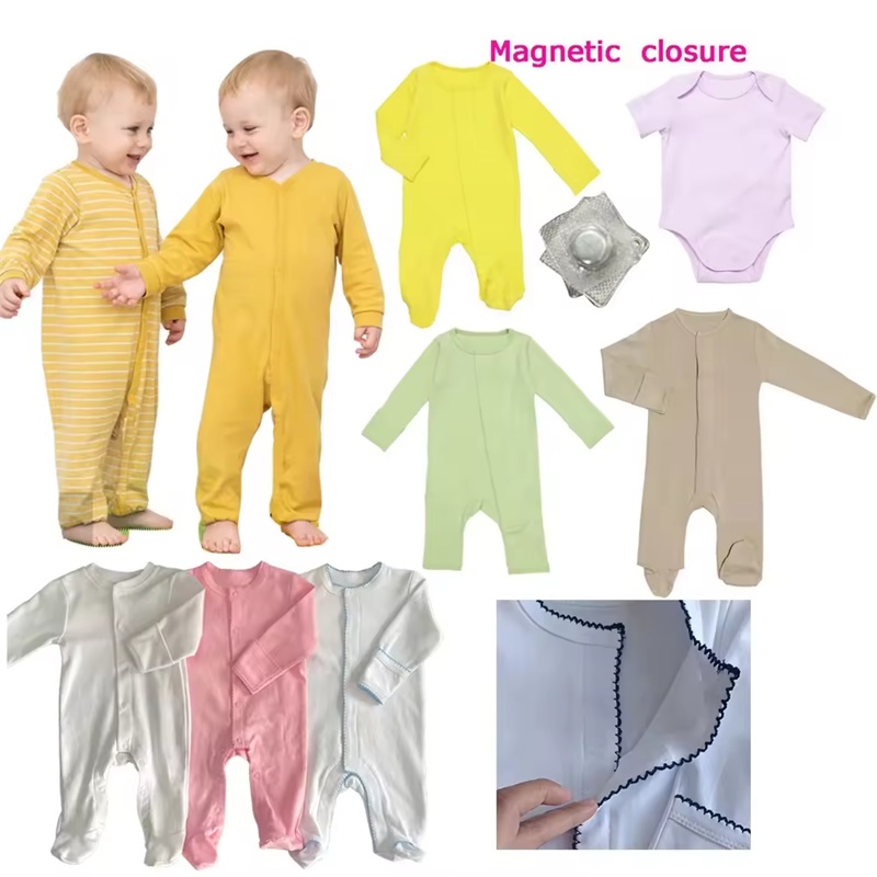 მორგებული 100% ბამბის ბავშვის მაგნიტური Snap Onesie